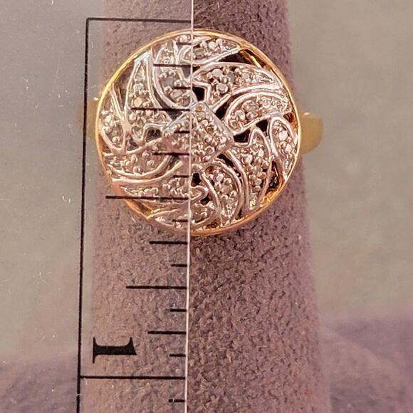 Sterling Ornate Two Tone Diamond Round Ring - Picture 3 of 6